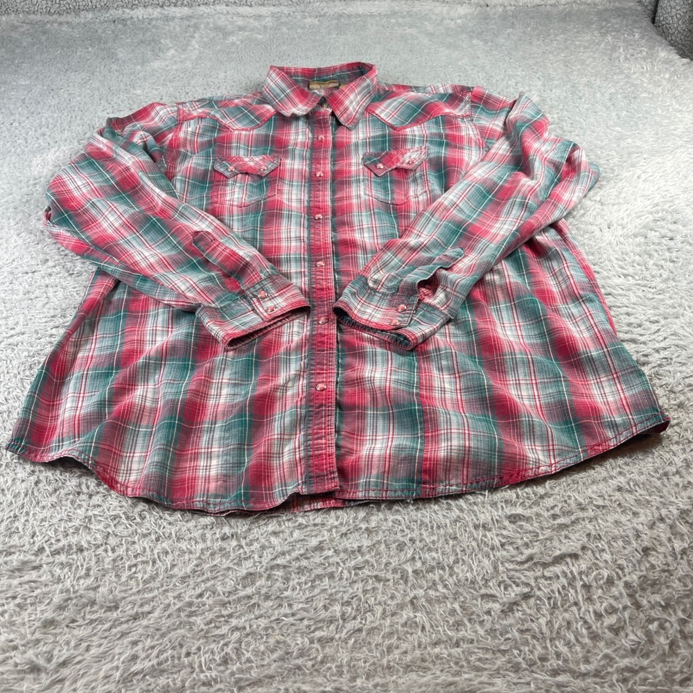 Wrangler Mens XXL Western Snap Shirt Red Green Plaid Long Sleeve LW1010M